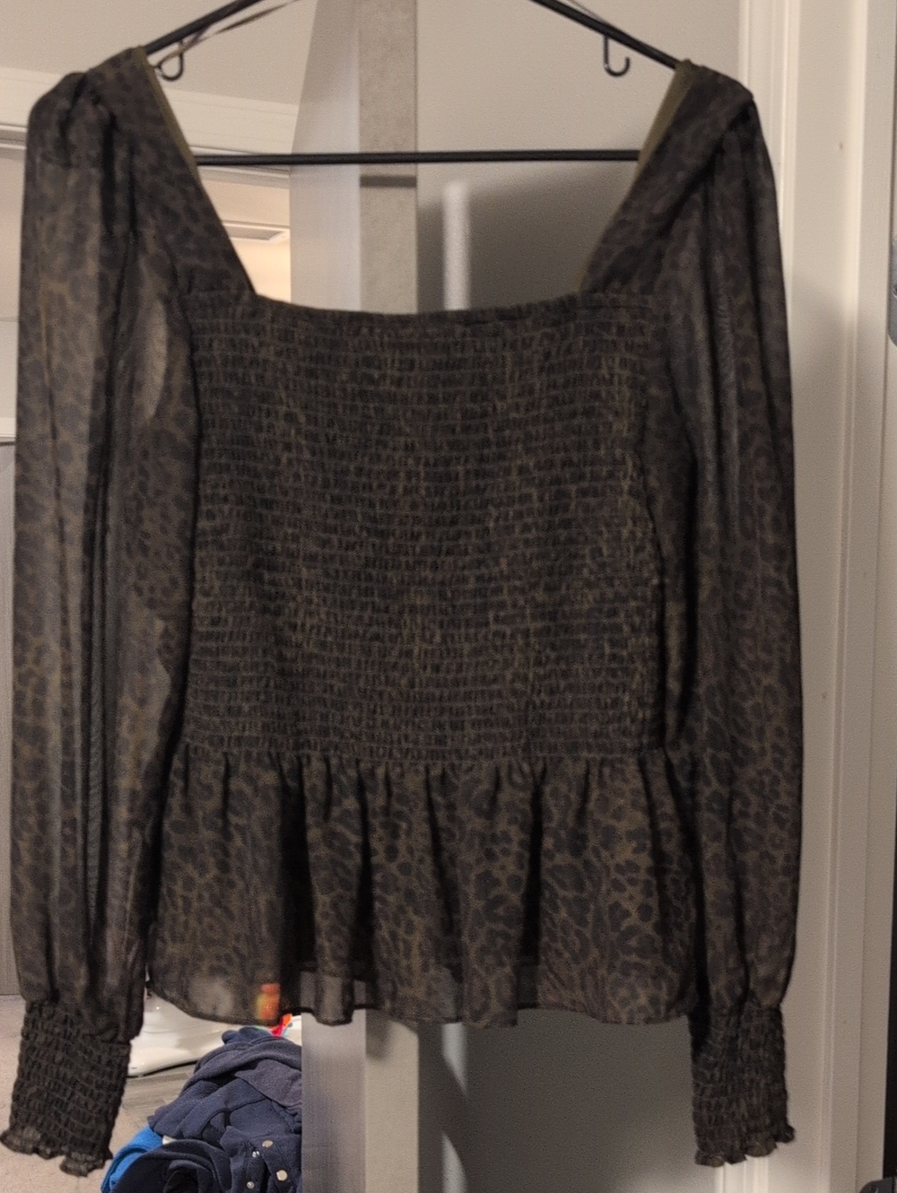 Brown Animal Print Smocked Peplum Blouse - Women
